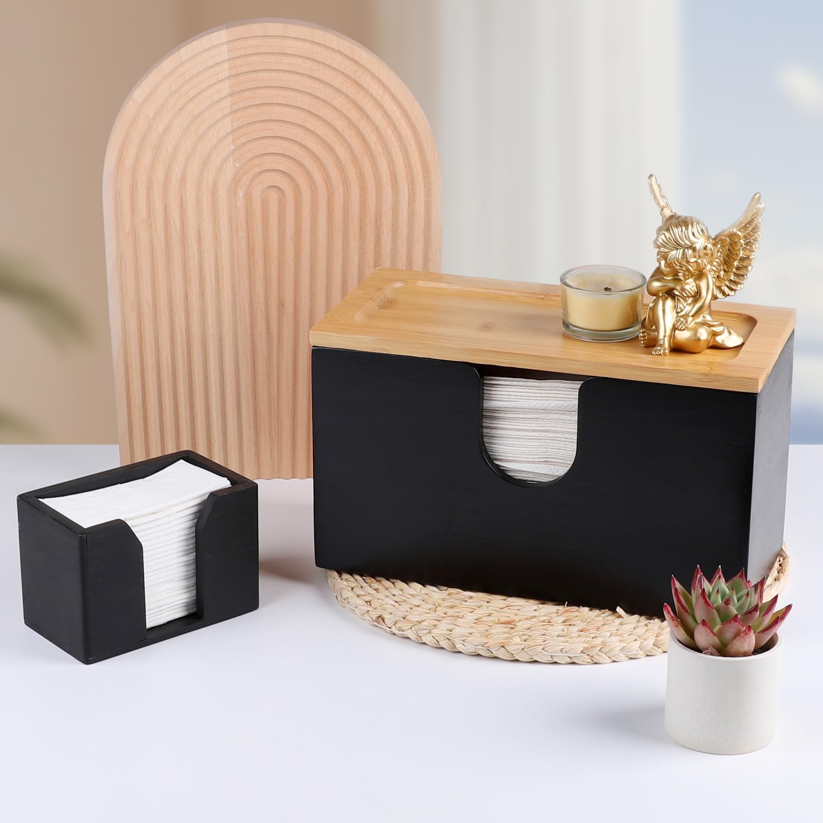 EFUTURETIME Handdoekdispenser voor papieren handdoeken van bamboe, 27,5 x 15 x 13 cm, papieren handdoekhouder voor H2 papieren handdoeken, openbare papieren handdoekdispenser, hangend en staand, wit