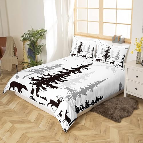 Miniatura 3 de Erosebridal Juego de funda de edredón de animales lindos tamaño Queen Kids Kawaii Deer para niñas y niños, funda de edredón en blanco y negro, juego