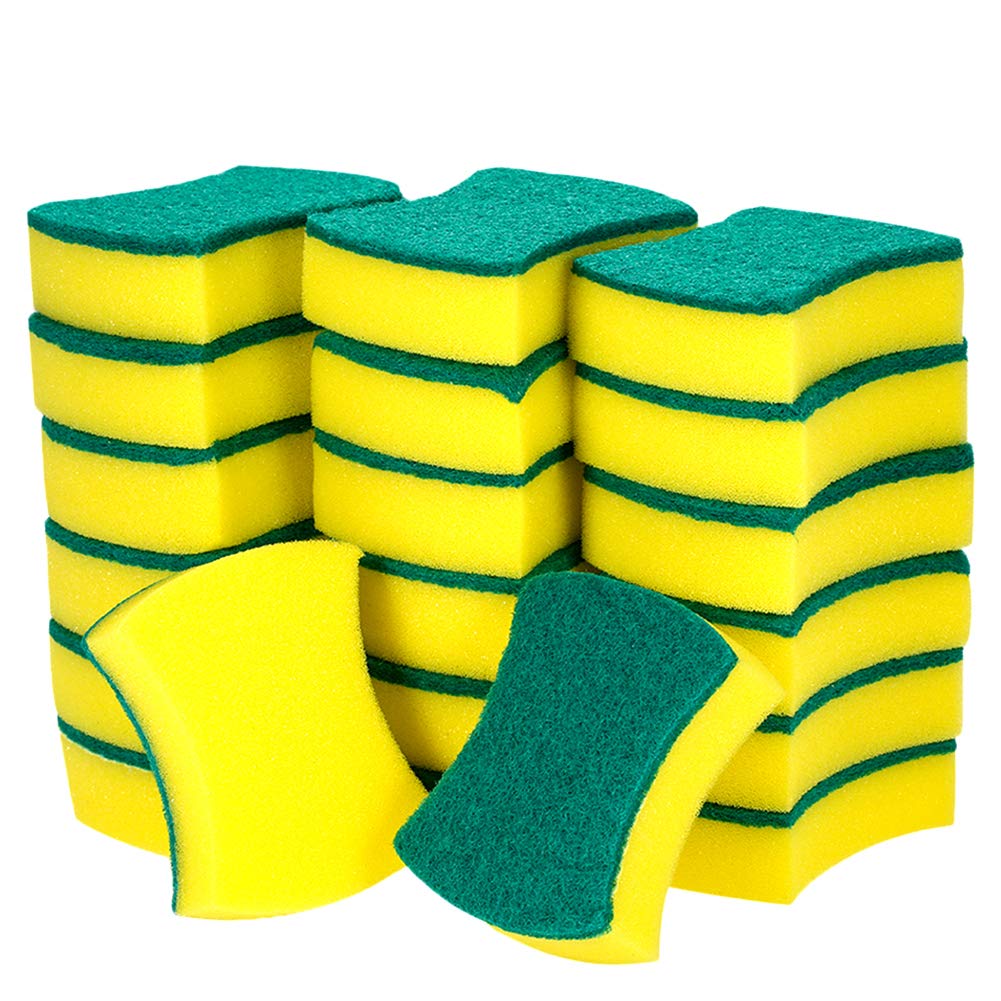 20 Pack Heavy Duty Scrub Sponge, Non-Scratch Super Absorbent Cleaning Kitchen Sponges, Sponge Scourers Multi-Use for Kitchen, Bathroom, Furniture, Dishes, Car & Steel Wash - Size 4" x 3.2" x 1.2"