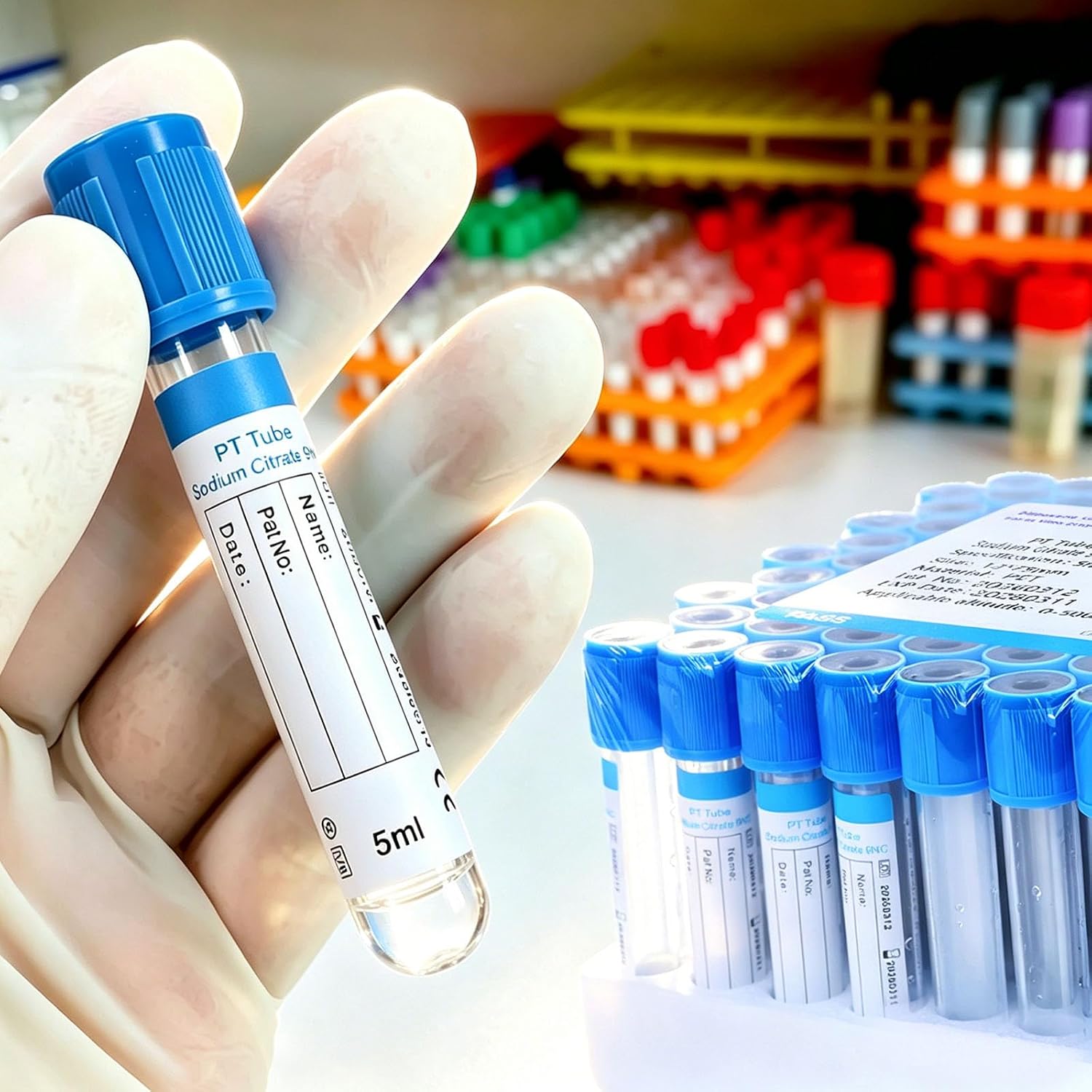 Blood Collection Tubes, 5ml PT Tube Lab Vacuum Collection Tubes, 100 Pcs, for Lab Test Tubes Pet Animals Veterinary