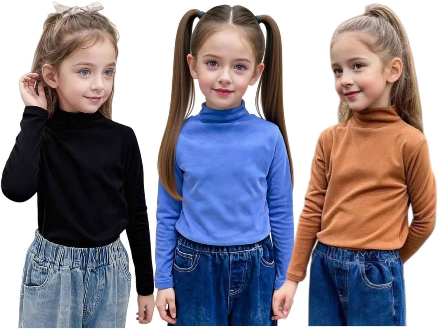 Toddler Long Sleeve Shirt, Fleece Lined Thermal Tops Mock Neck Solid Tee Stretchy for Girls Boys Winter Wear 1-6 Years