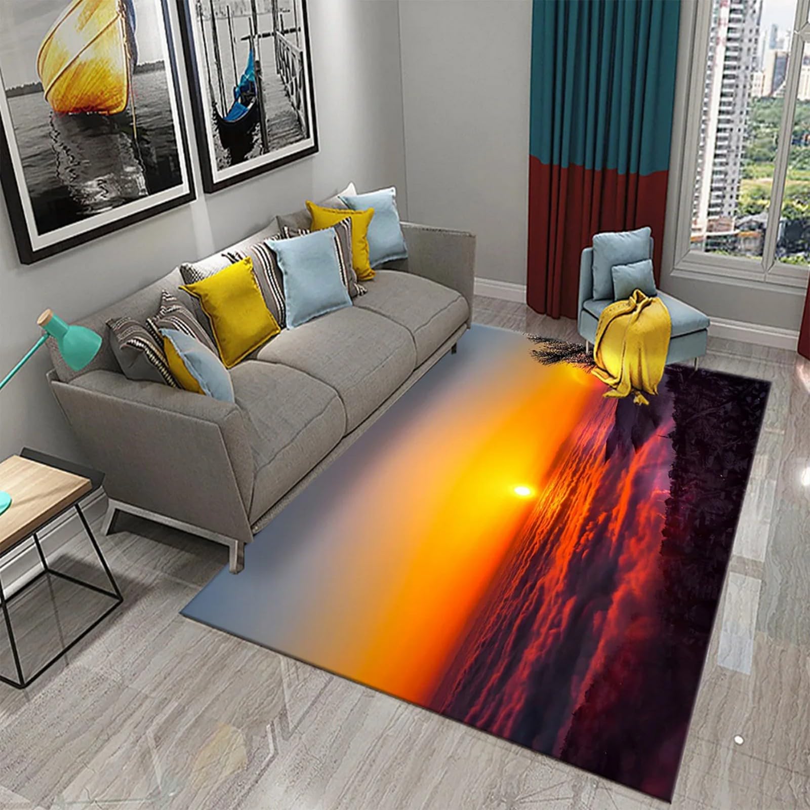 Tapis salon antidérapant fini les glissades paysage de lac 120 X 160 cm