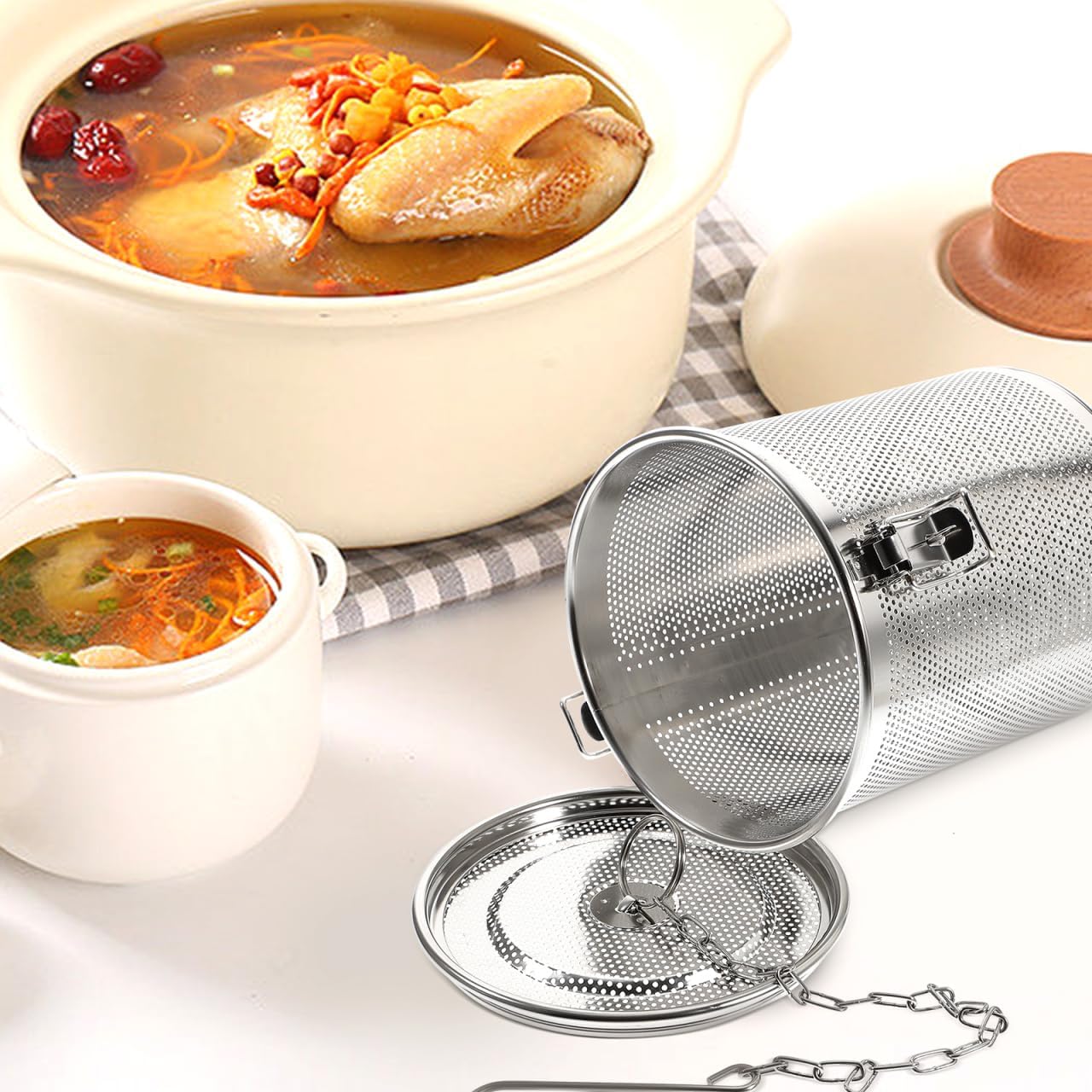 Hemoton Stainless Steel Tea Ball Infuser Large Capacity Tea Strainer Infuser Cooking Strainer Basket Seasoning Strainer with Extended Chain Hook for Brew Loose Leaf Tea, Silver 5.5x5.9inch