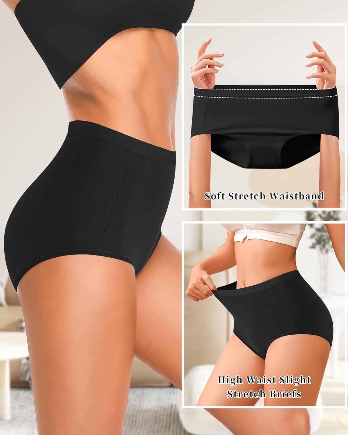 Annenmy High Waisted Panties Women's Cotton Underwear Full Coverage Briefs Soft Breathable Stretch Briefs Regular & Plus Size - Image 3