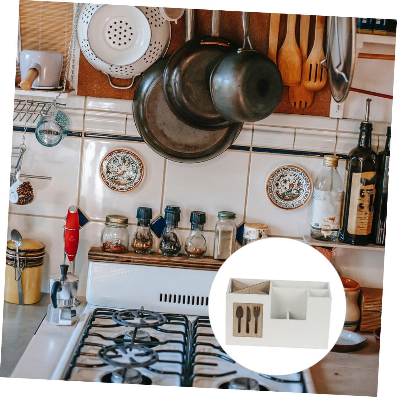 Wood Utensil Holder Kitchen Cutlery Storage Organizer Uncovered Wooden Rack for Dining Table Spoon and Chopsticks Storage for Home Kitchen Organization