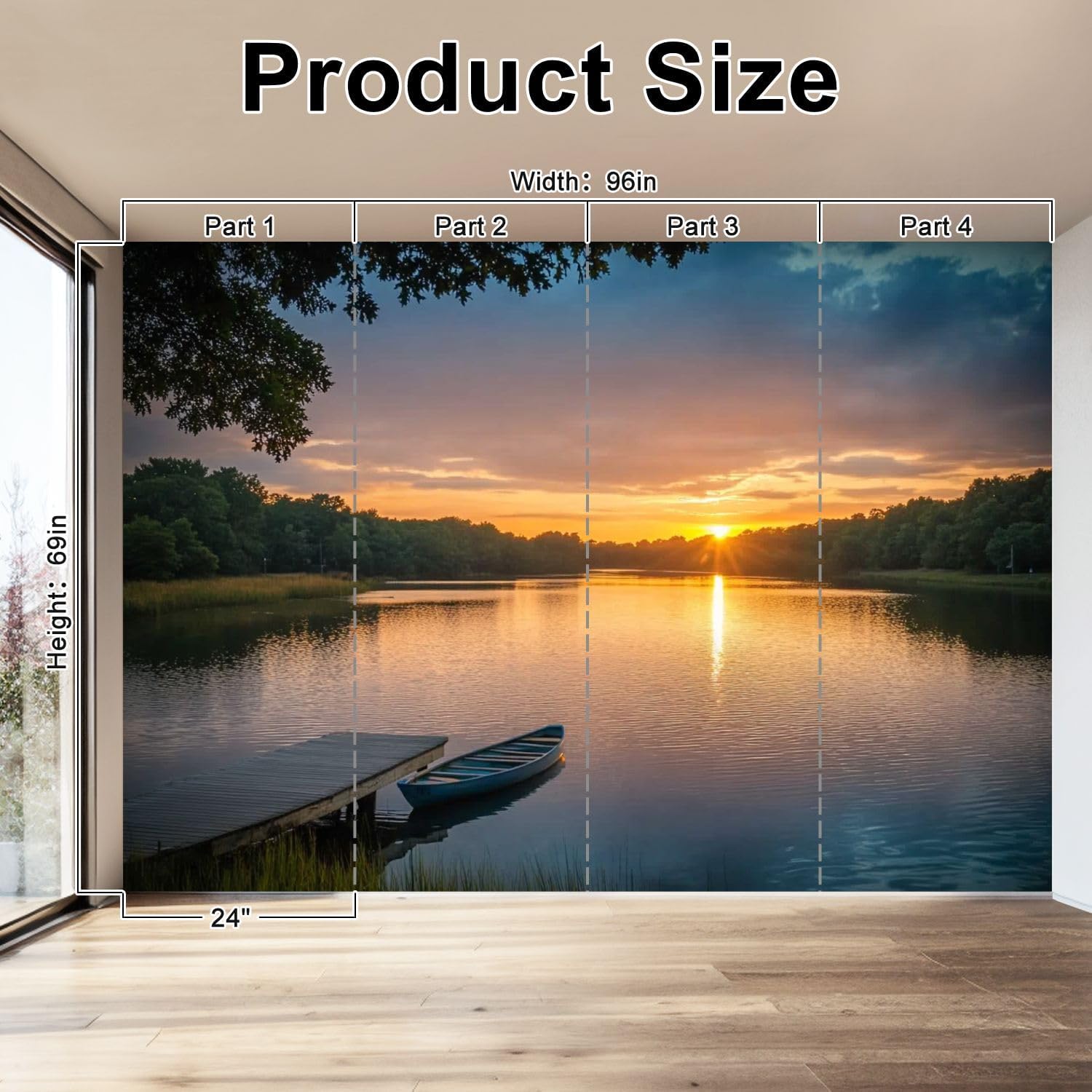 Wall Mural Peel & Stick Small Boat Lake Self-Adhesive Wallpaper Removable Wall Decal Wall Sticker Home Decor for Living Room Bedroom 69"x96"
