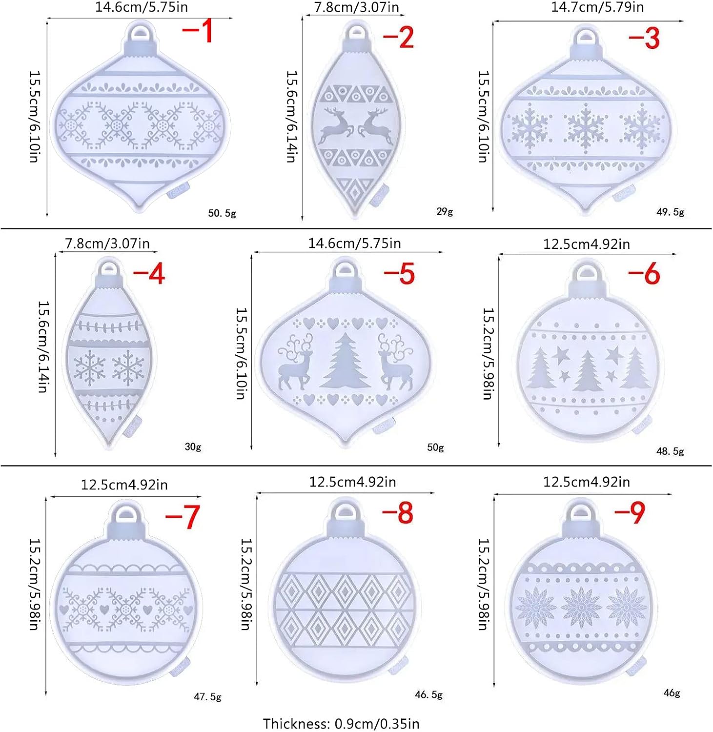 Christmas Resin Molds, Large Round Silicone Christmas Elements Ornaments Pedant Epoxy Resin Casting Molds for Christmas Tree Decorations, Jewelry, Keychain Making DIY Crafts (9PCS)