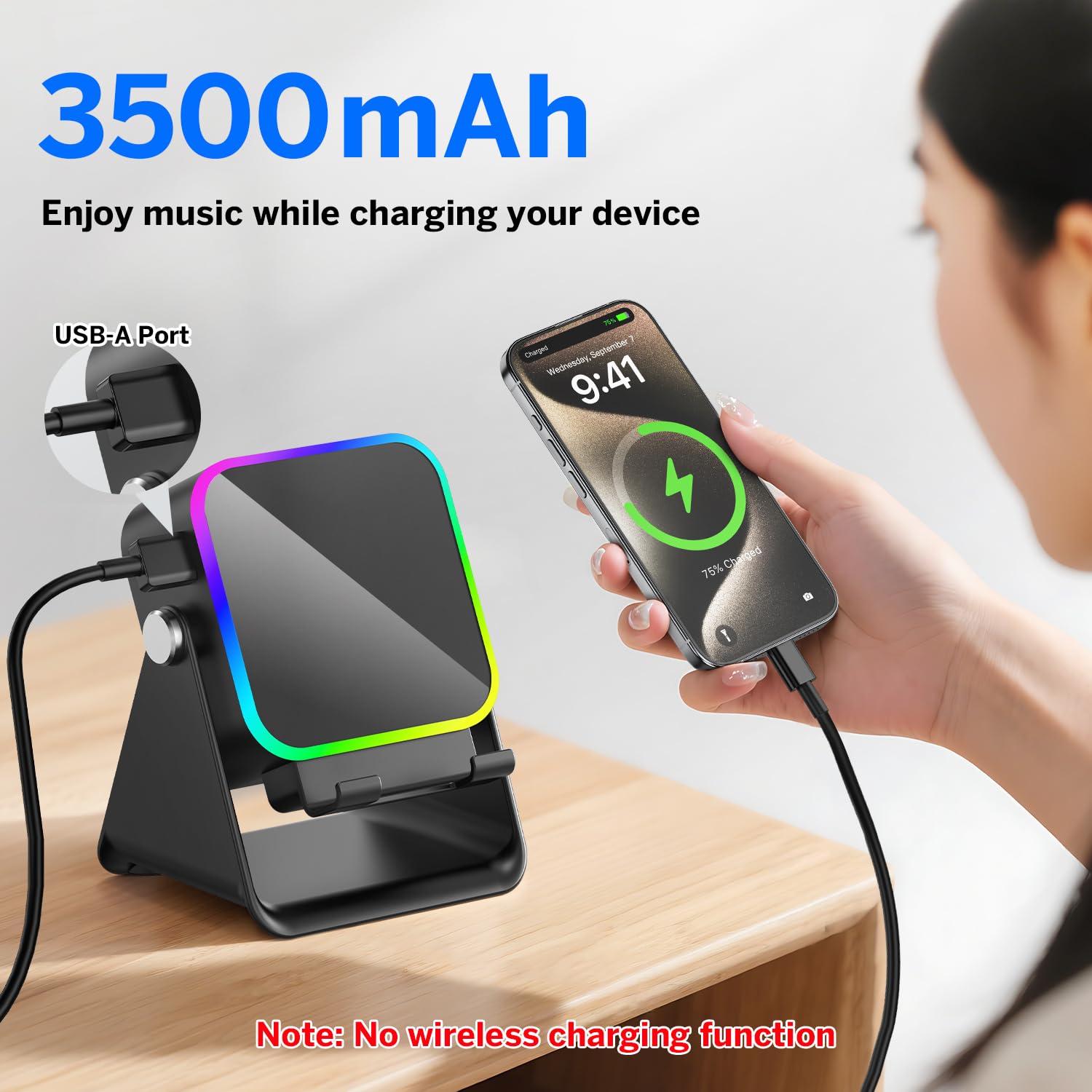 Cassa Bluetooth 5-in-1 Con Caricabatterie Induttivo E Stand Regolabile – Audio Stereo, Luci RGB, Batteria 5000mAh, Per IPhone E Android
