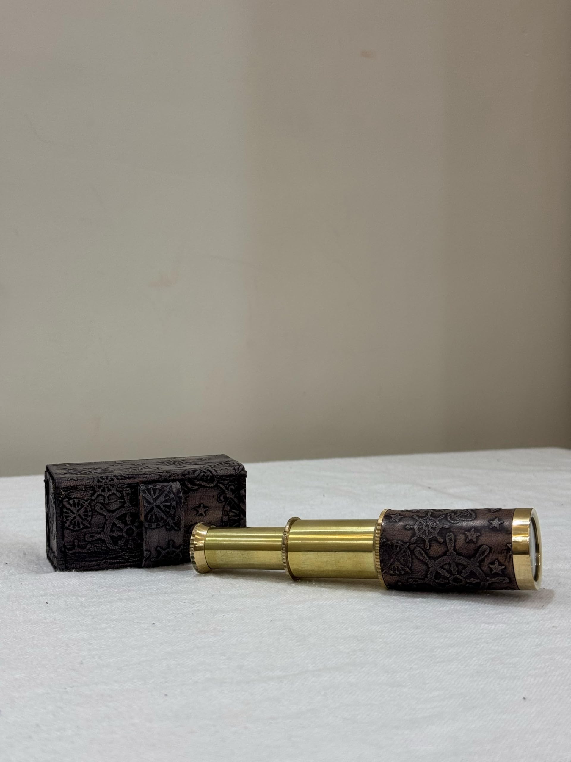 Vintage Style Brass Telescope, 17.8 cm Extended Length, 8.9 cm Folded, with Decorative Leather Case-picture-18