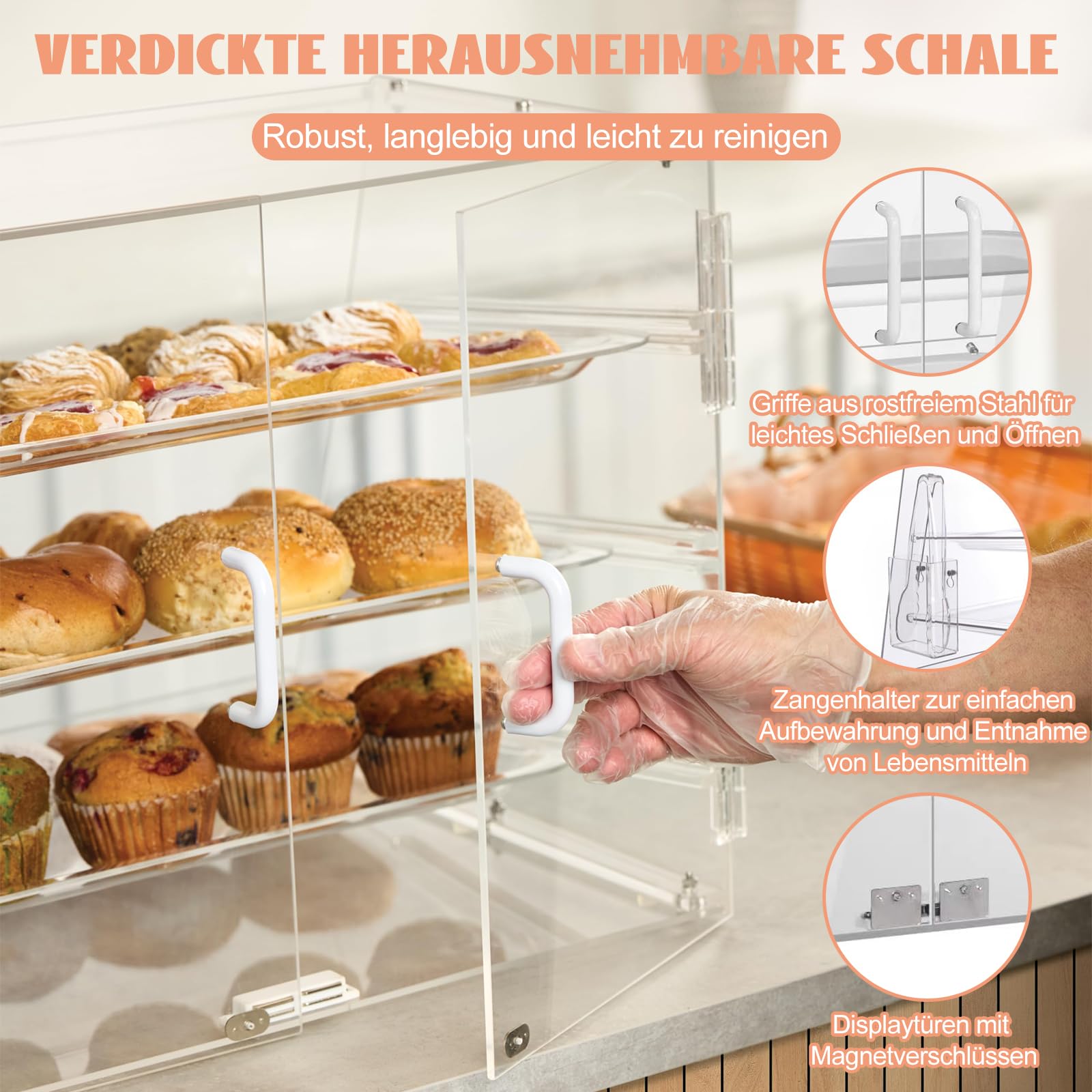 3 animali chiaro vetrina panetteria, commerciale Countertop pasticceria espositore caso, acrilico torta scaffale armadio con 3 vassoi e torta servire pinze per pane, biscotti, ciambella, cupcake