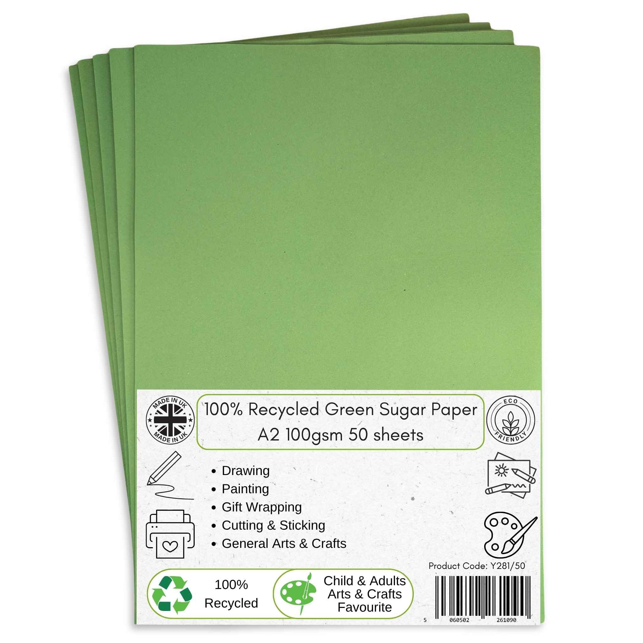 A2 Recycled Green Sugar Paper 100 GSM 250 Sheets by BCreative ®