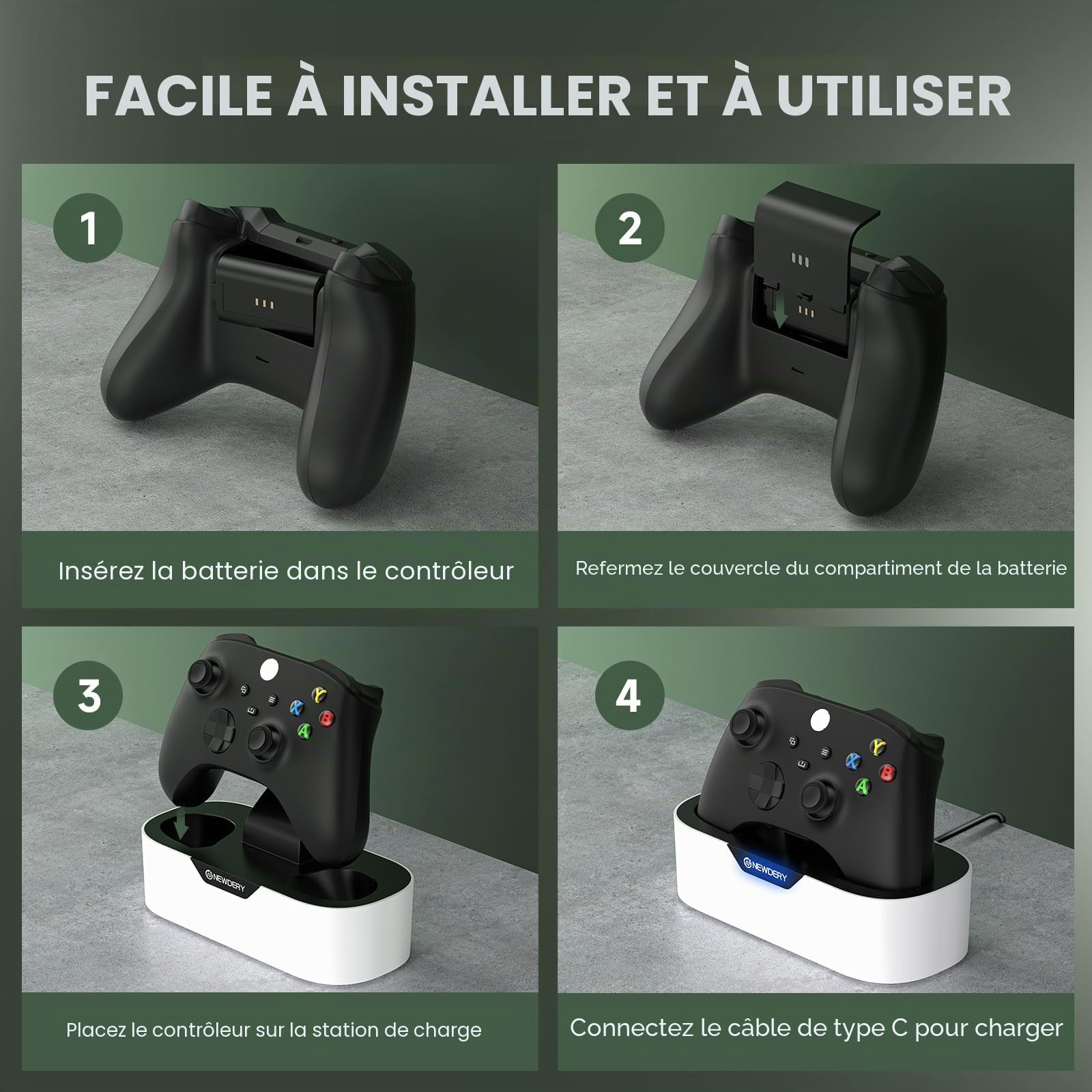 NEWDERY Station de Charge Solo pour manettes sans Fil Xbox, Station de Charge Rapide, Support de Charge Simple pour Manette Xbox One/Series X|S