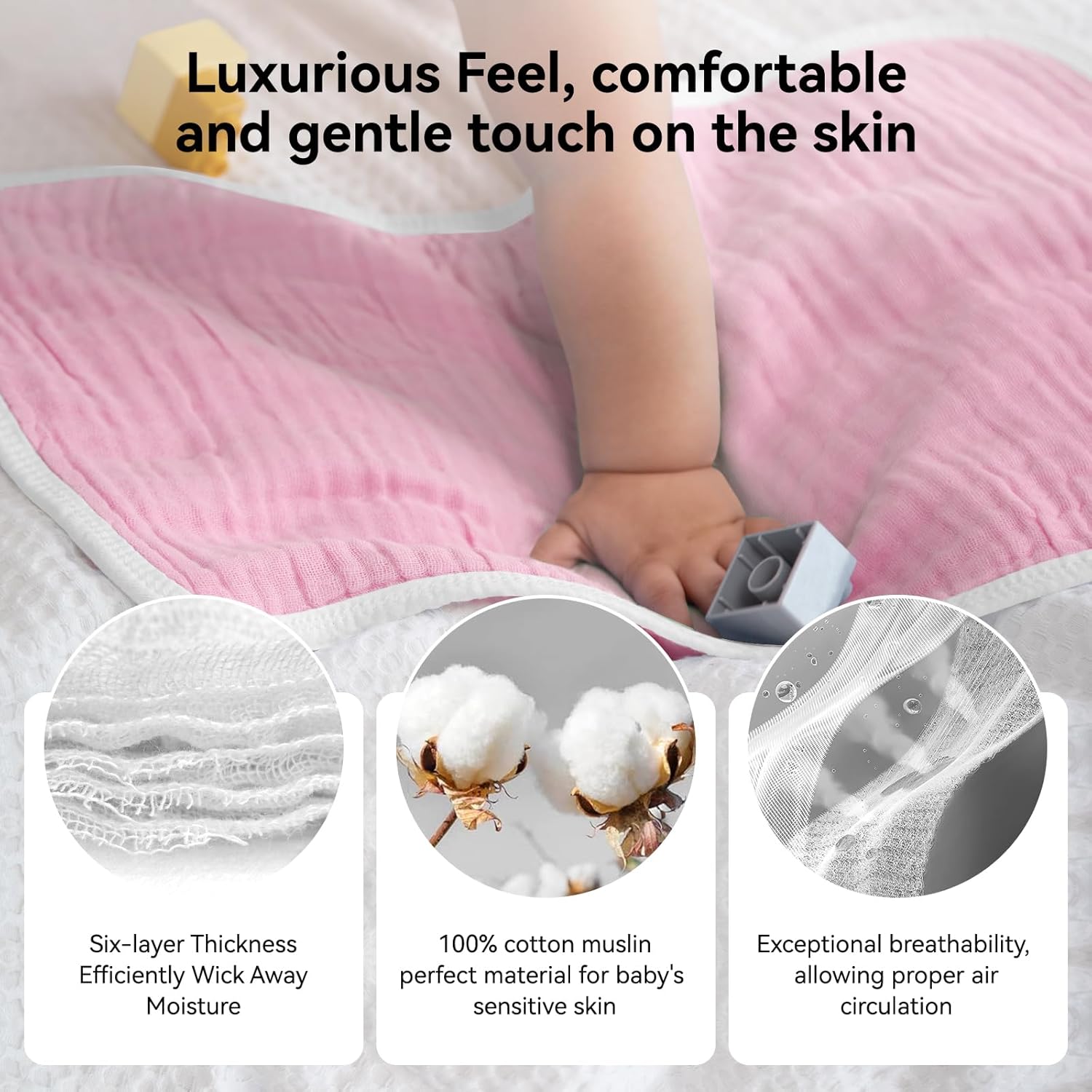 Synrroe Burp Cloths Large, Muslin Burp Cloths for Baby Girls and Boys, Pack of 10 Extra Absorbent and Soft Muslin, 6 Layers 20 by 10 Inches 100% Cotton (Pink-White 10 Pack) - Image 5