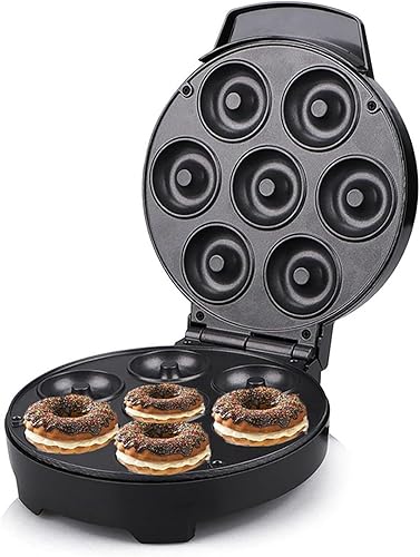 Mini máquina de donas, máquina de donas eléctrica de 1200 W, con superficie antiadherente, mango antideslizante, para hacer 7 donas, desayuno apto