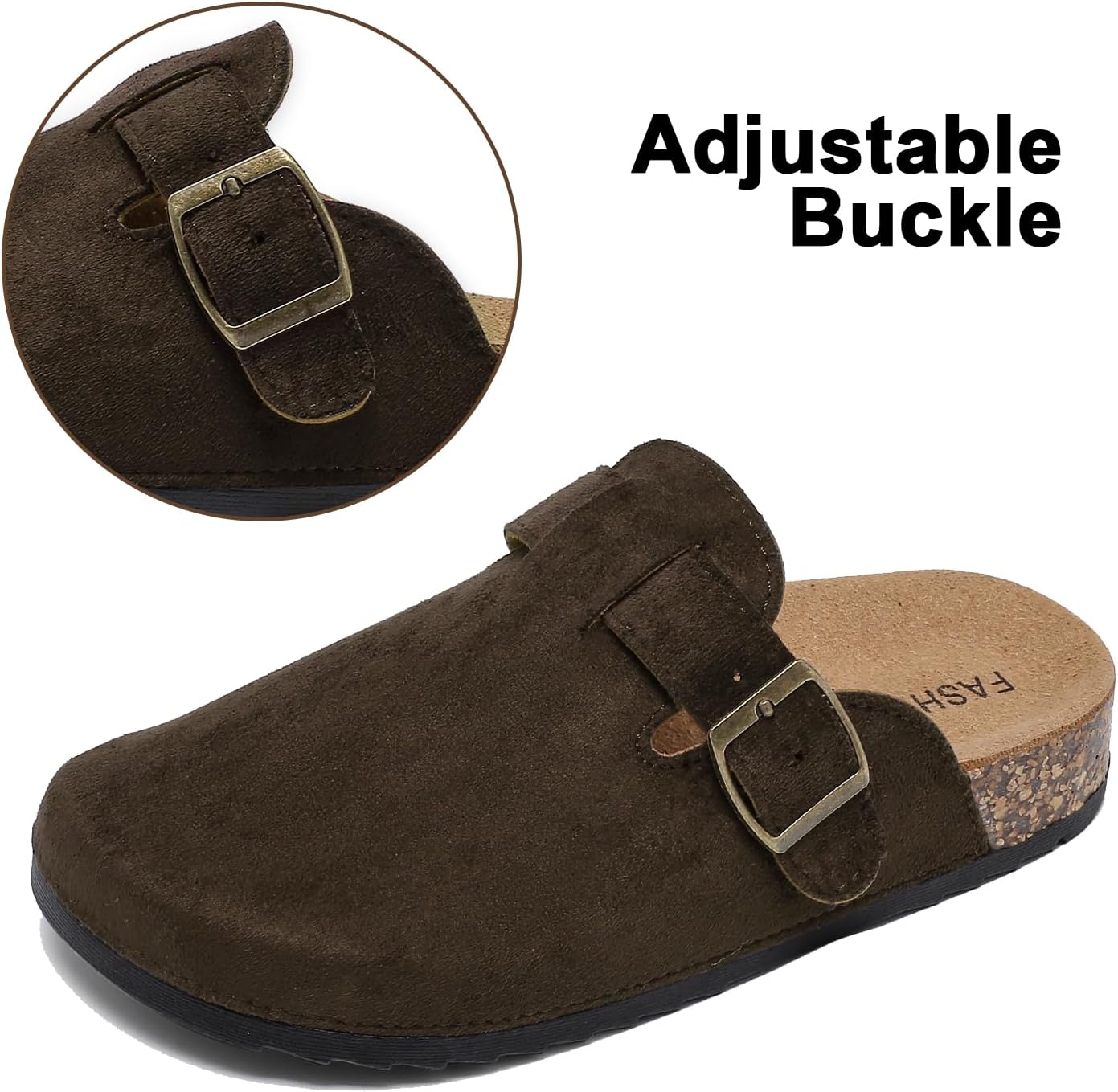 XTJSCBDSH Kids Suede Clogs with Cork Footbed, Toddler Boys Girls Sandals, Adjustable Buckle Slip-On Slippers, Arch Support Mules for Indoor Outdoor - Image 5