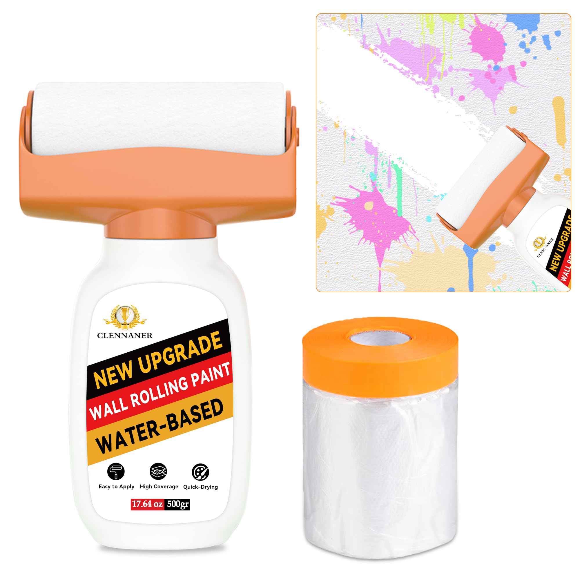 White Touch Up Paint Kit - 500g Water Based Paint with Masking Film, Repairs Scratches & Stains on Flat & Ceiling Walls