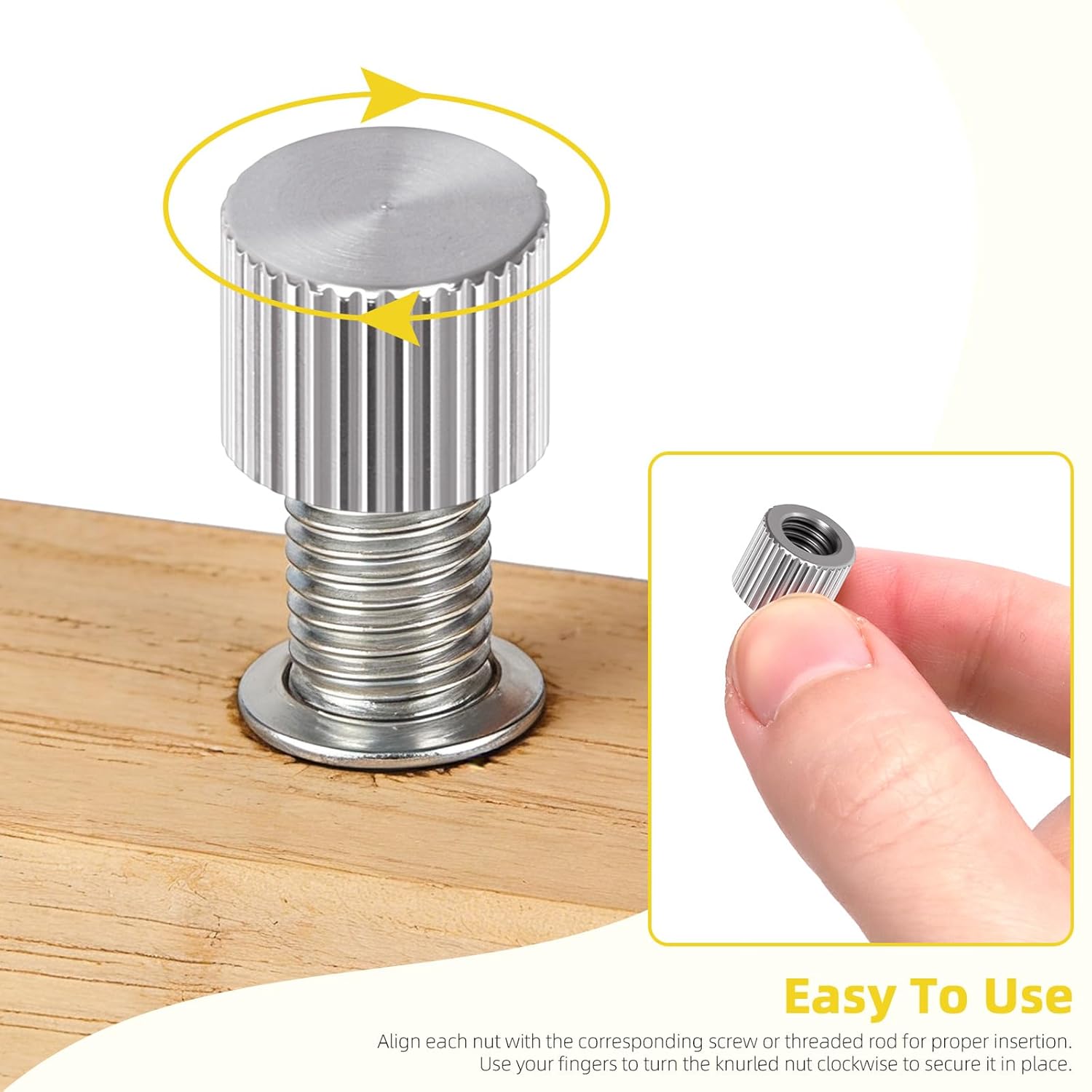 60PCS M2 M2.5 M3 M4 M5 M6 Knurled Thumb Nuts, Stainless Steel Blind Hole Round Female Thread Type Flat Head Grooved Knurled Wing Nut Lock Adjusting Nuts for Furniture Fastening 3D Printer