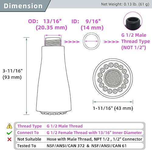 Miniatura 2 de Angle Simple Repuesto de cabezal de grifo de cocina G 12 rosca macho, piezas de repuesto para rociador de grifo de fregadero, modo de pulverización