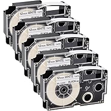 GREENCYCLE 5PK Compatible for Casio Label Maker Tape XR-12WE XR-12WE2S 12mm 1/2" Black on White Label It for EZ Label Maker KL-60 KL-100 KL-120 KL-430 KL-750 KL-780 KL-820