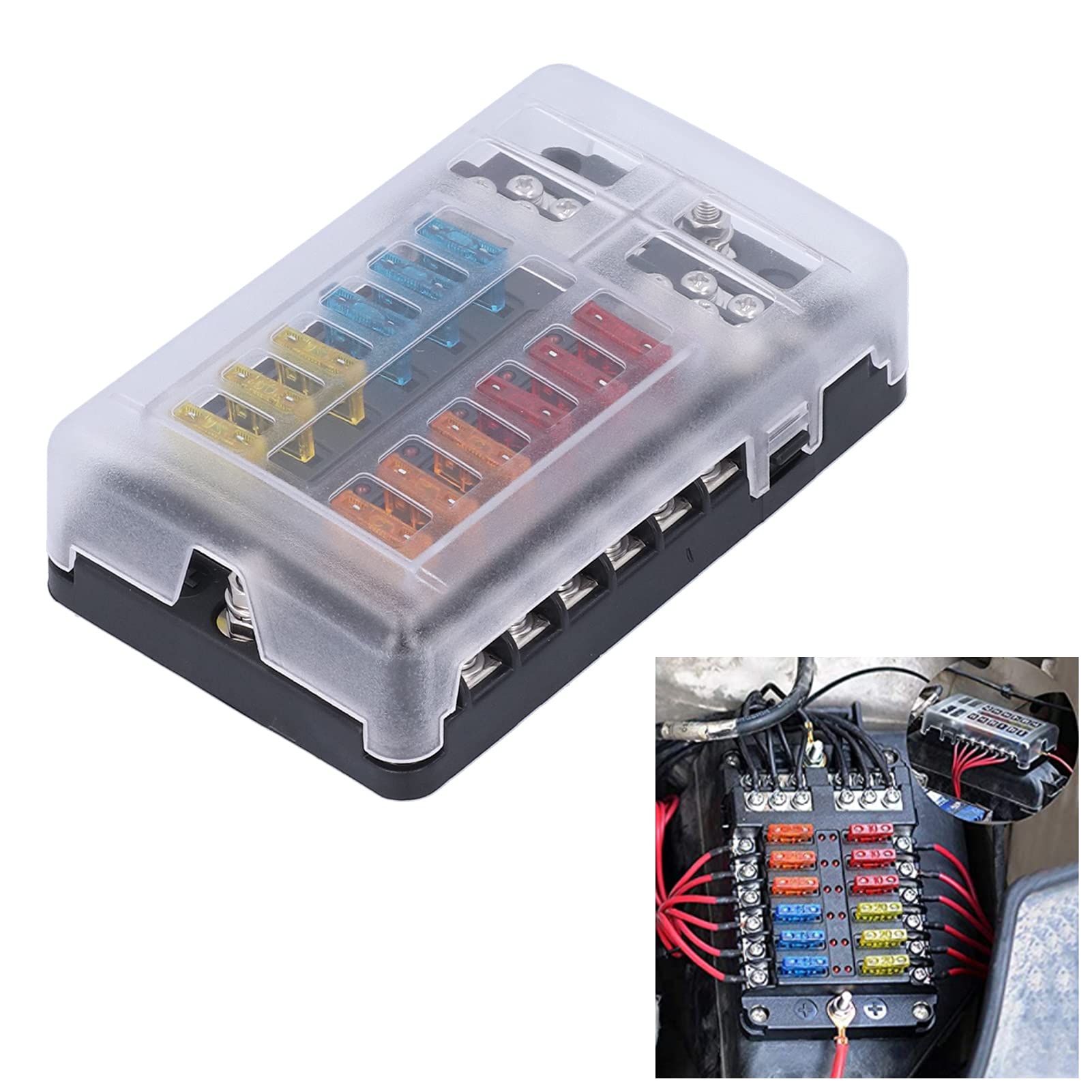 Bloc de boîte à fusibles à 12 voies 5A 10A 15A 20A porte-fusibles à lame avec indicateur LED couvercle étanche pour bateau marin de voiture