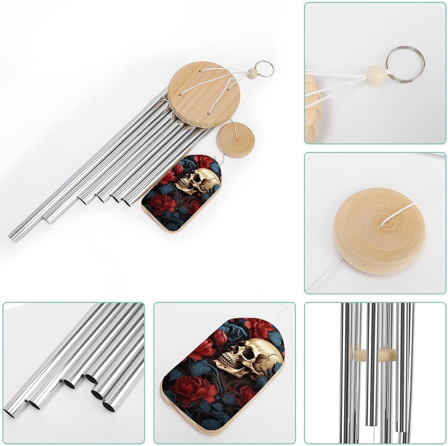 Outdoor Wind Chimes, Skull Image Poster Printed Wind Chimes,Simple Wind Chimes,Curtain Wind Chimes for Home Decoration