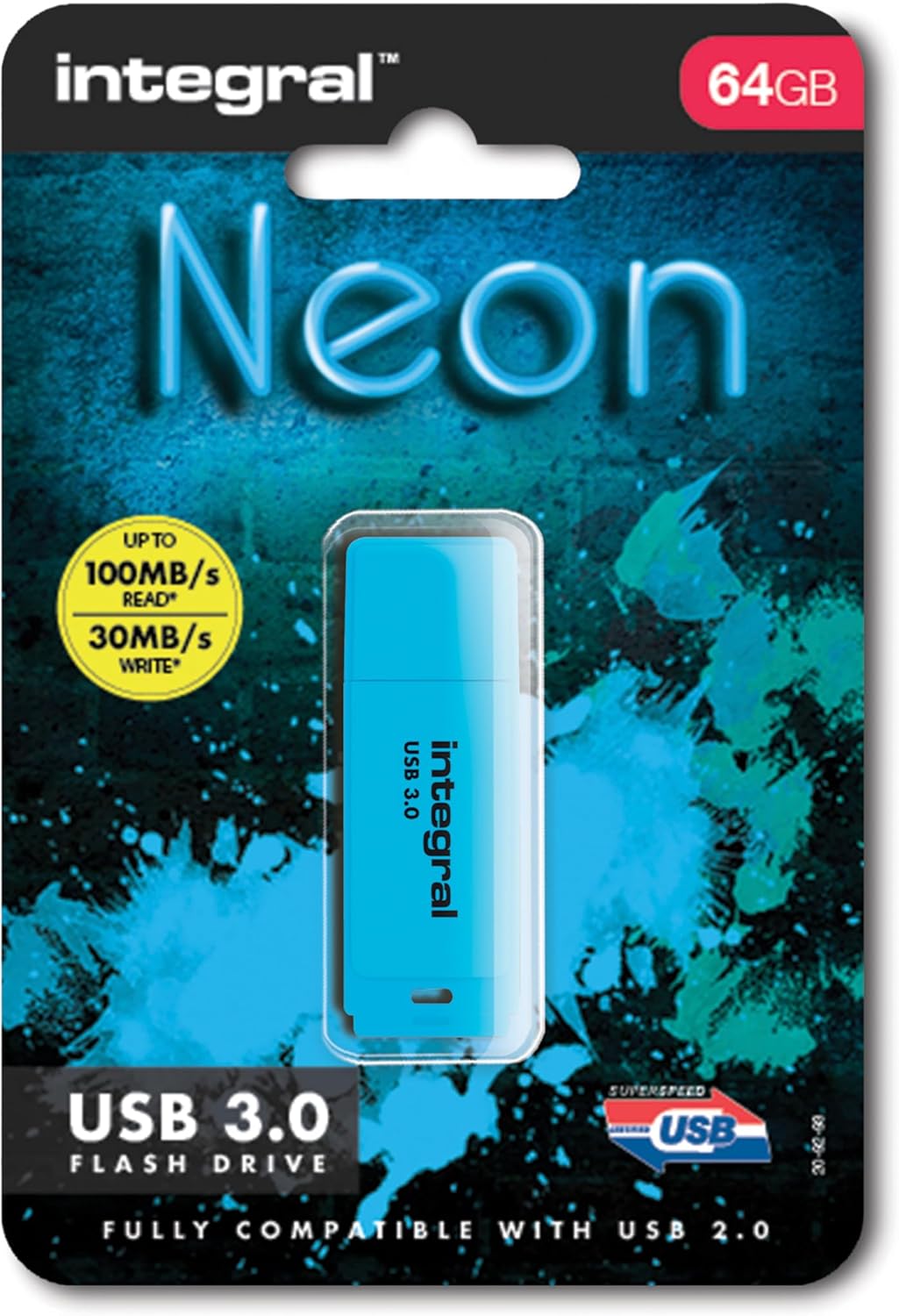 Integral 64GB Neon Blue USB 3.0 Flash Drive