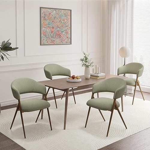 Miniatura 30 de Juego de 4 sillas de comedor, sillas de comedor tapizadas de estilo granja, sillas de cocina modernas de tela con pata de madera maciza, beige