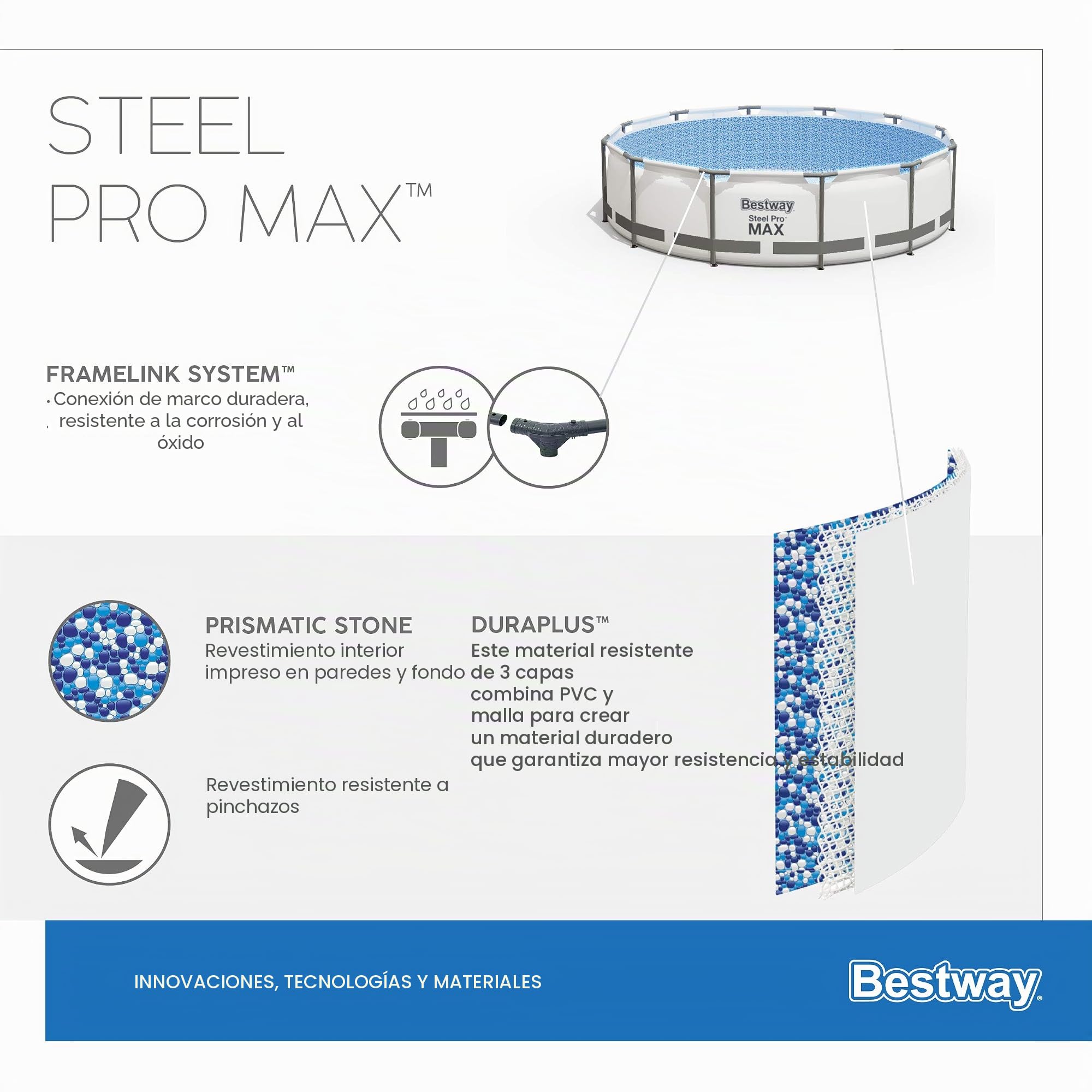 Bestway Steel Pro MAX Frame - Juego de Piscina con Bomba de Filtro (diámetro 427 x 84 cm), Color Gris Claro