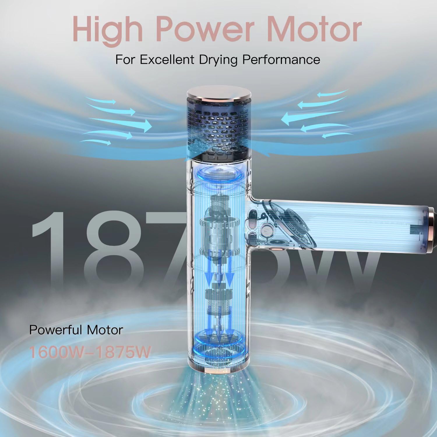 MIRACOMB Foldable Travel Hair Dryer, Powerful Ionic Blow Dryer Pro with Brushless Motor for Fast Drying, Lightweight Portable Hairdryer for Women/Men, Digital Heat/Speed Settings, with 2 Nozzles