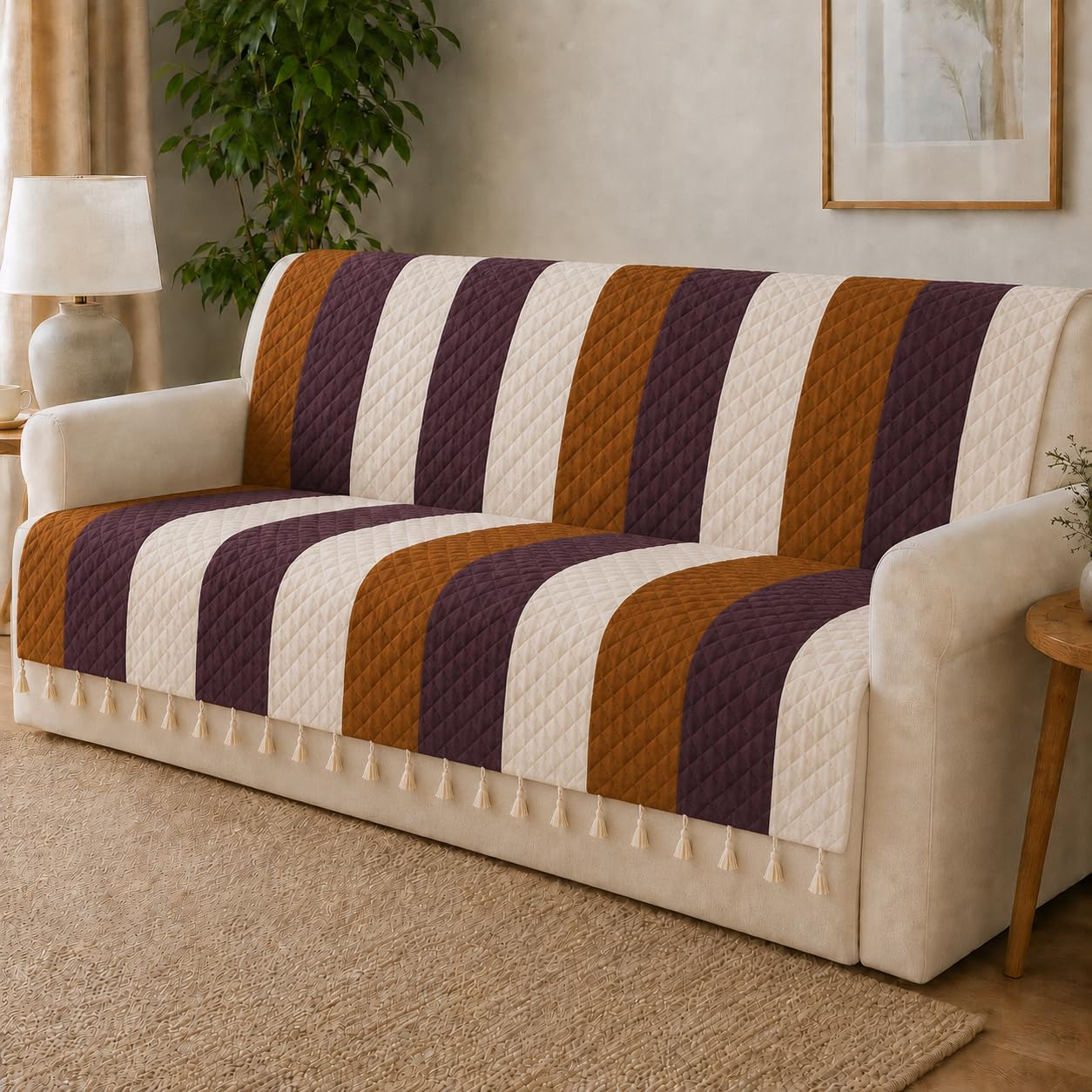 Velvet Sofa Cover - 4 Seater, Yellow Zigzag -23 Velvet Sofa Cover - 4 Seater, Yellow Zigzag -23