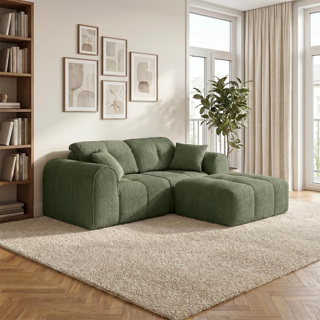skølm Vanaheim Sofa 2-Sitzer mit Hocker, Cloud Couch, Dunkelgrün, 2 Kissen