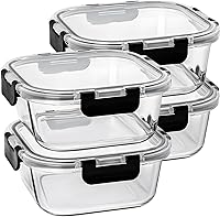 Vista 1 de 27 oz Glass Food Storage Containers with lids, 4 Pack Square Sandwich Containers/Box for Meal Prep, 3.3 Cup Glass Meal Prep Containers, Microwave