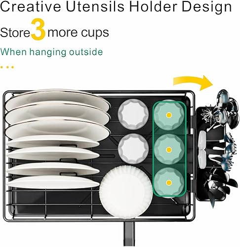 Miniatura 8 de GSlife Escurridor de platos y vaporizador de huevos, pequeño escurridor de platos con bandeja de drenaje y salvamanteles de acero inoxidable para