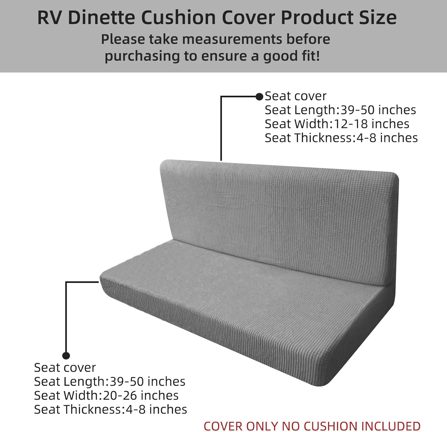 4Pcs Rv Dinette Cushion Covers, Outdoor Sofa Covers Washable Seat Covers Furniture Protector Jacquard Stretchable Camper Cushion Covers with 2 Backrest Cover & 2 Bench Cover (Light Gray)