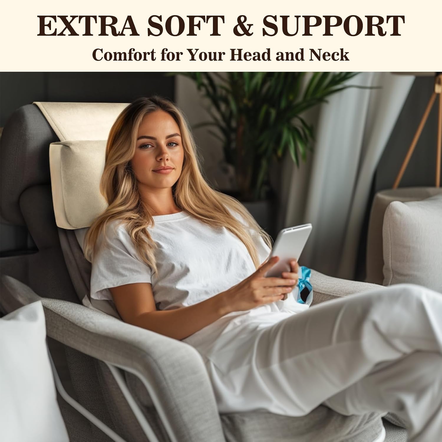 Recliner Headrest Pillow, Adjustable Comfort Neck & Head Support Pillow, Soft Velvet Non-Slip Headrest for Pain Relief & Relaxation, Ideal for Recliner, Couch, Chair, Sofa