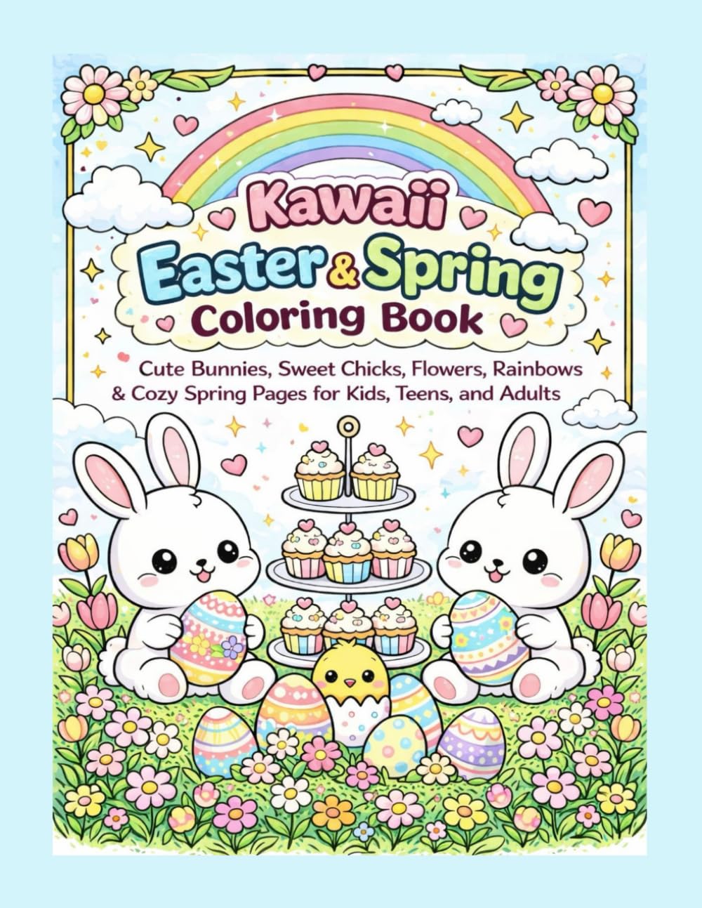 Kawaii Easter & Spring Coloring Book: Cute Bunnies, Sweet Chicks, Flowers, Rainbows & Cozy Spring Pages for Kids, Teens, and Adults (Holiday Kawaii Coloring Books)
