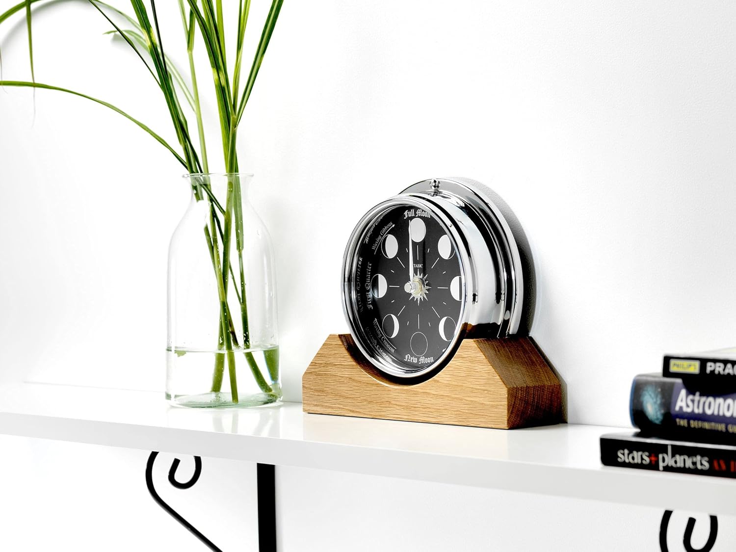 Handmade Prestige Moon Phase Clock on an English Oak Mantel/Display Mount