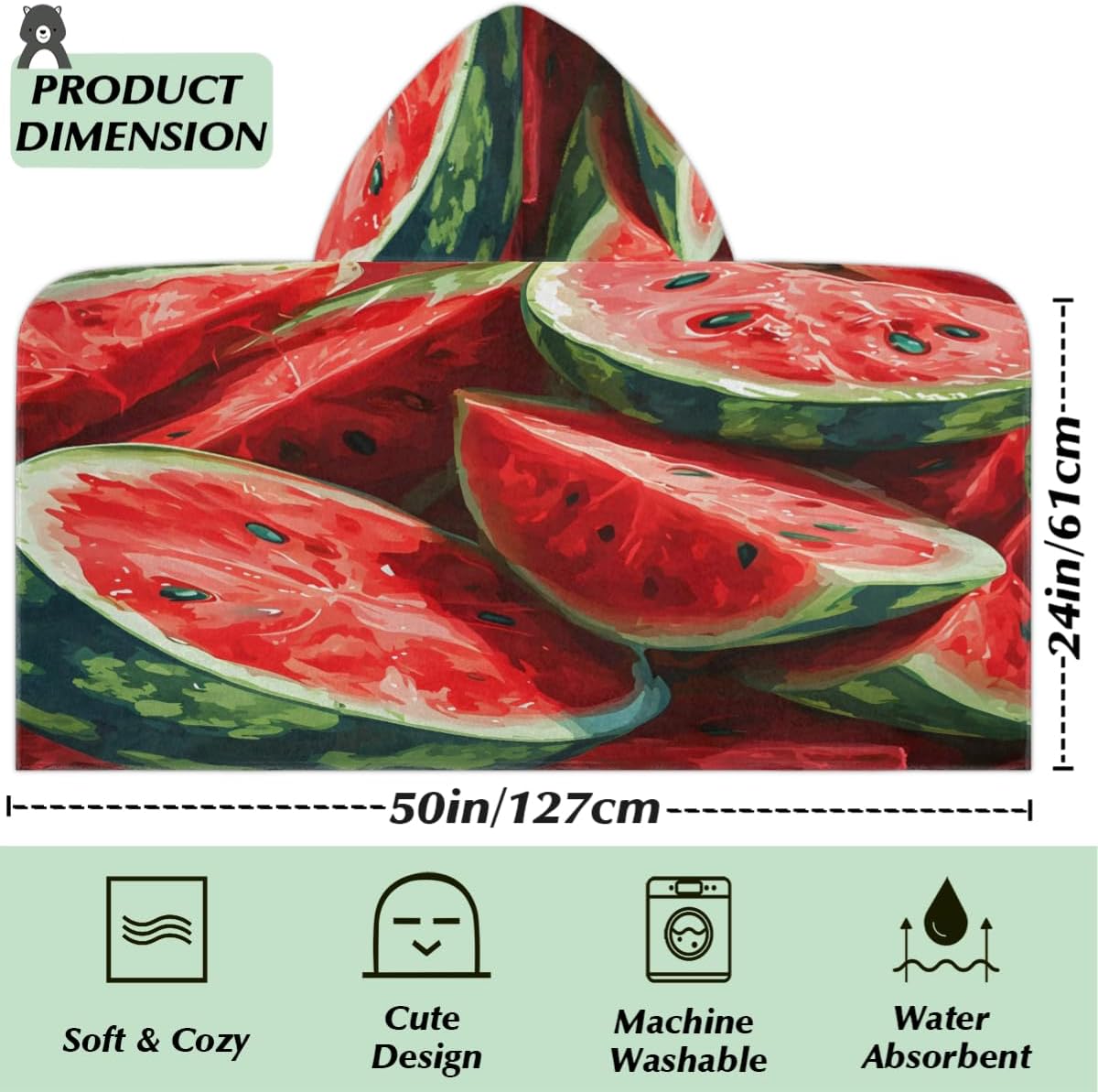 Pardick Kids Bath Towel Succlent Watermelon Beach Towel with Hood Pool Cover Up for Girls Boys Soft Absorbent Hooded Bath Towel Toddler Towels for Beach, Pool