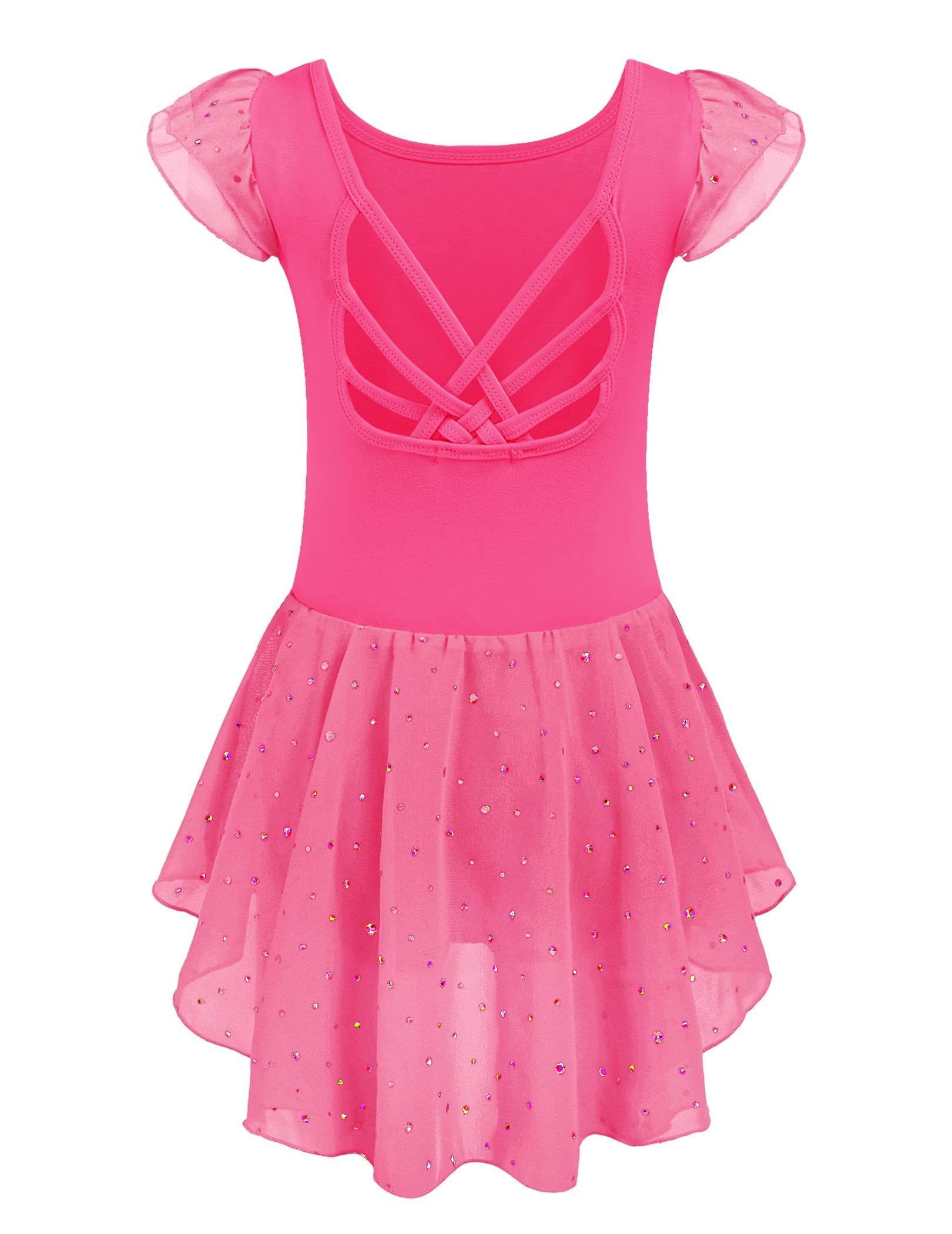 Arshiner Girls Ruffle Sleeve Ballet Leotard Criss-Cross Back Dance Dresses