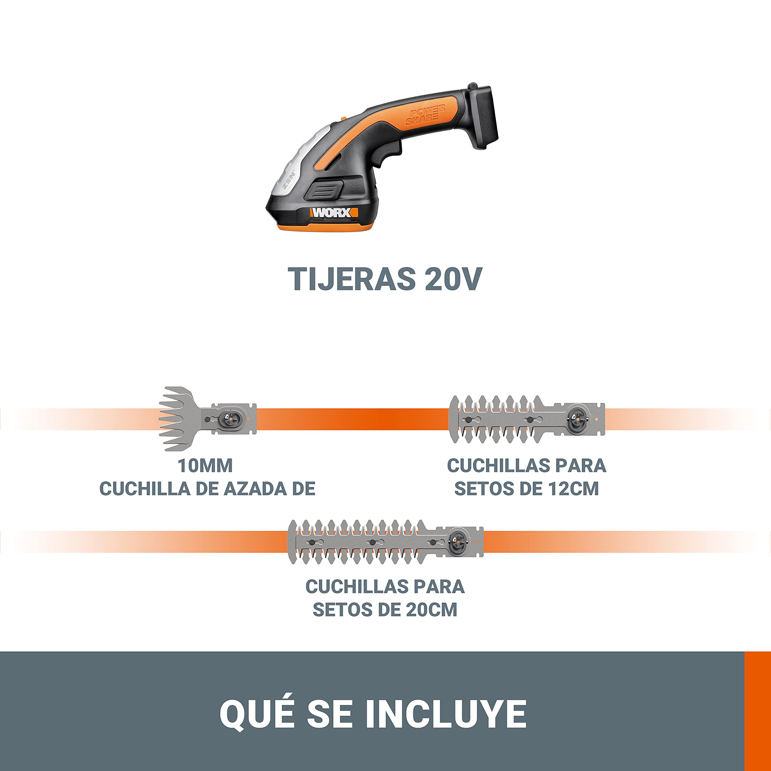 WORX wg801e.9 20 V de Hierba y arreglasetos wg801e Incluye 3 Varios Cuchillo, sin batería y Cargador
