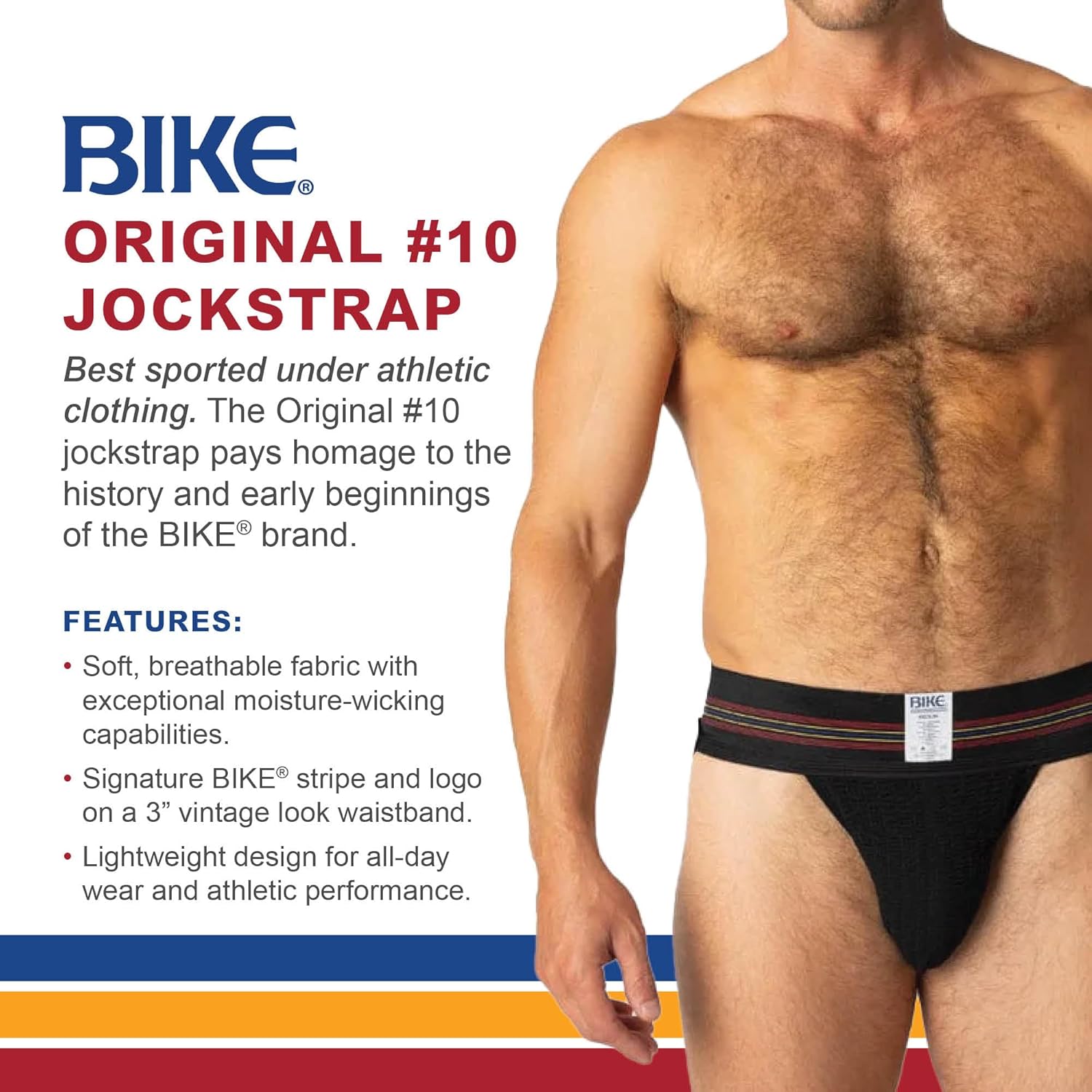 Bike Men’s Original #10 Jockstrap – White Athletic Underwear with Support Pouch & Wide Waistband - Image 3
