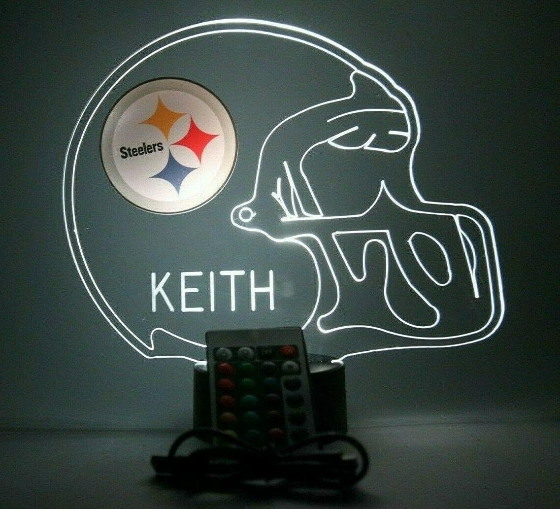 American Pro Football Helmet Sports Fan Team Choice at Checkout Lamp Night Light LED Personalized Free - Featuring Licensed Decal, Room Man Cave Decor, 16 Colors with Remote,