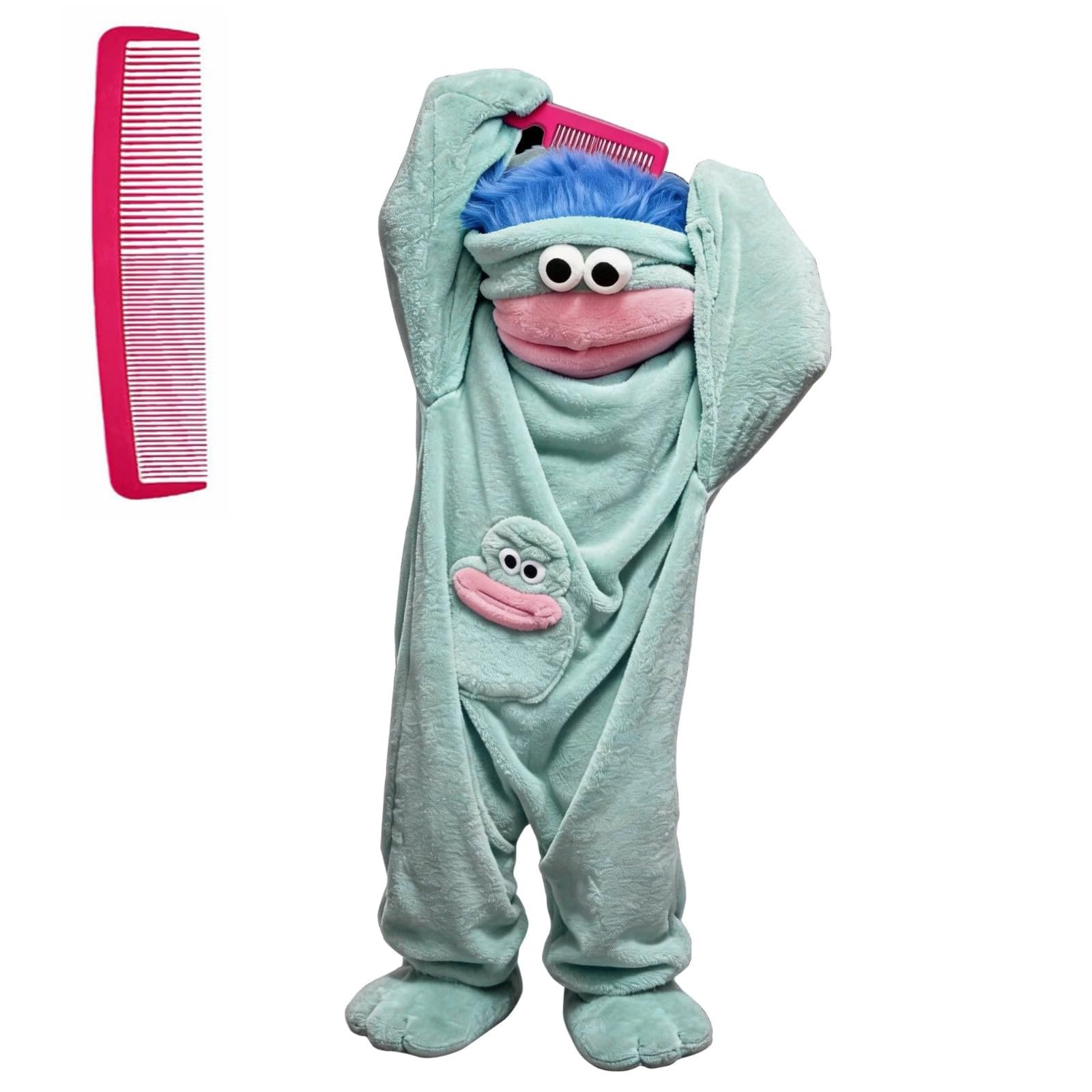Funny Monster Onesie Silly Big Mouth Onesie Halloween Costumes Soft Cozy Fancy Dress Outfit Hooded One-Piece Pajamas Long Sleeves Loungewear for Adults (02-4-Blue, XL) — image 1