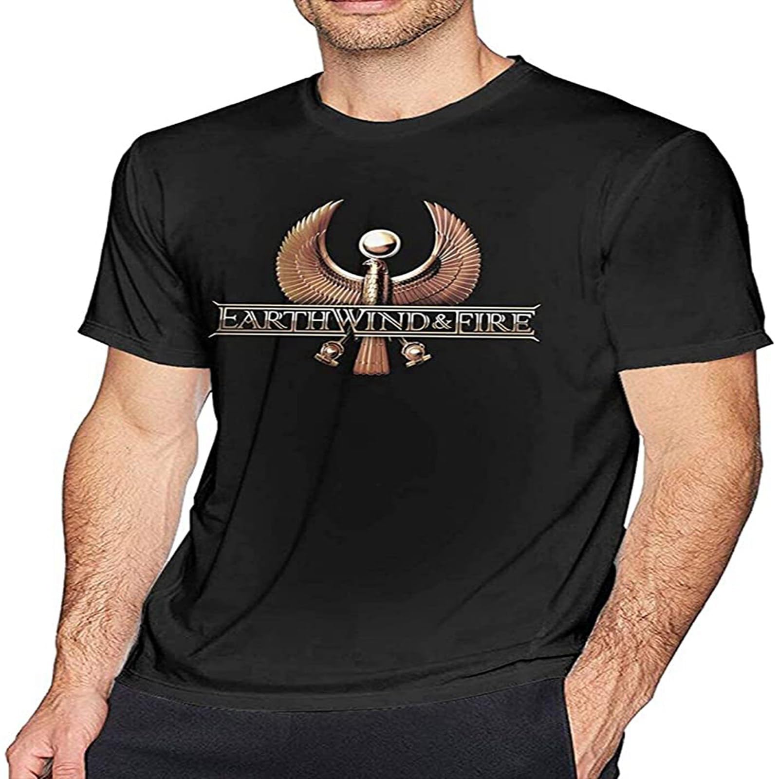 Amairart Men's Black Earth Wind & Fire T-Shirts Tops Short-Sleeve Crewneck Cotton Tees L