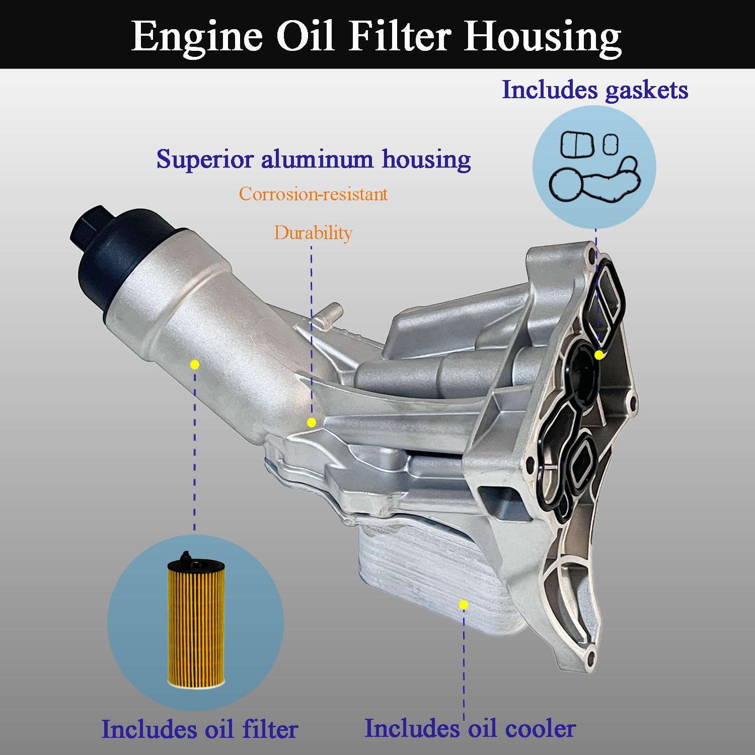 Upgrade Aluminium Oil Cooler Filter Housing Assembly Compatible with 2017-2021 BMW 230i 330e 330i 330i GT xDrive 430i 530e 530i 740e xDrive X3 X4 Replaces 11428596283