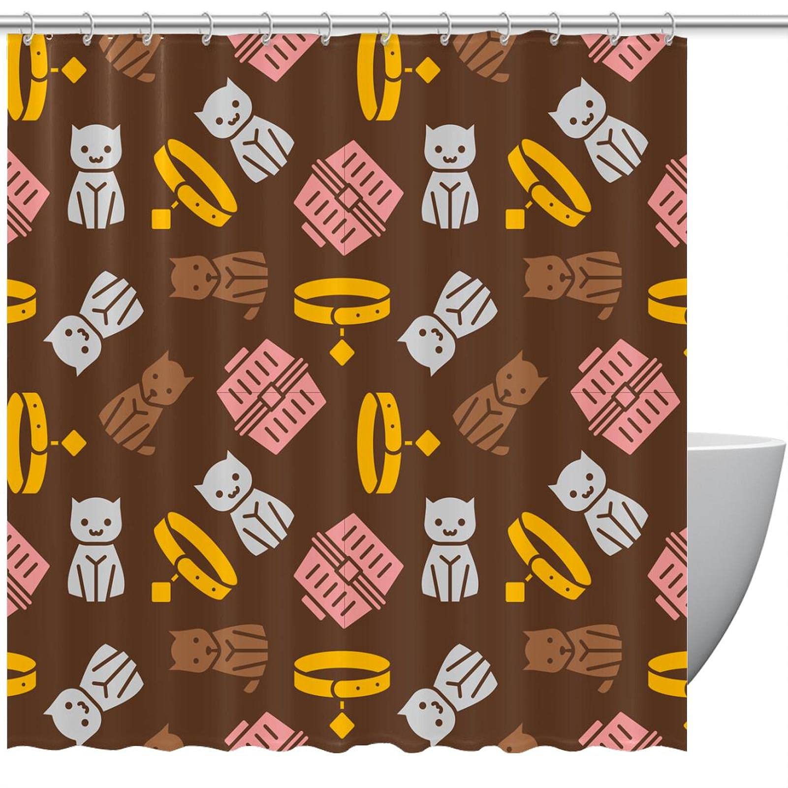 Rideau de douche motif chat et chien 183x183 cm imperméable pour salle de bain