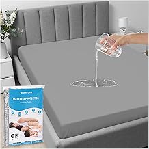 WARMTUYO Mattress Protector 180 x 200 cm, Waterproof Mattress Protector Fitted Sheet Breathable Incontinence Pad Washable, Moisture Protection Bed Sheet Mattress Protector for All Seasons (Grey)