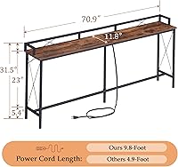 Vista 3 de VECELO Mesa consola de 71 pulgadas con 2 salidas y 2 puertos USB, muebles de entrada con cable de alimentación de 9.8 pies de largo, deflector