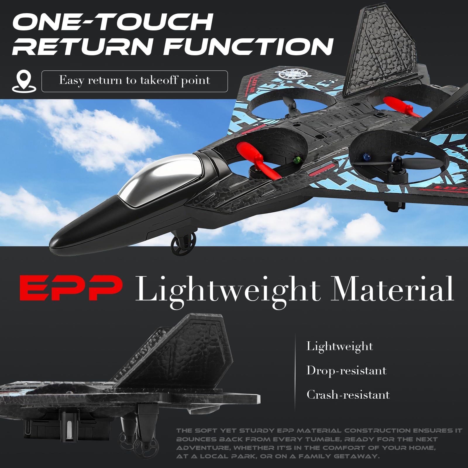 Aereo telecomandato, 2.4 GHz Aereo Radiocomandato con Batterie, 360° Surround Aerei Telecomandati con LED, 6 Assi Gyro RC Plane, Aereo Giocattolo Telecomandato per Adulti (Rosso-blu)