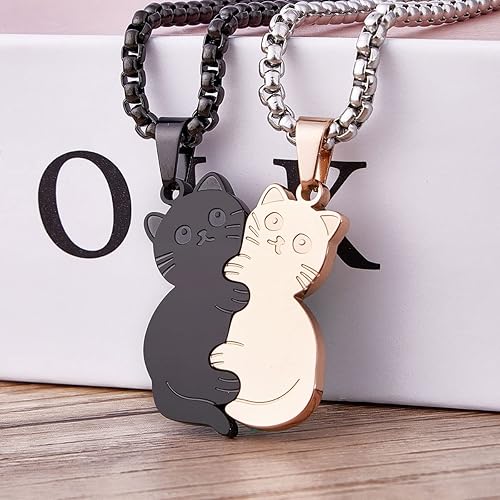 Miniatura 7 de Colentine Collar de gato para parejas, lindo gato abrazando rompecabezas, collares a juego, regalo para el día de San Valentín